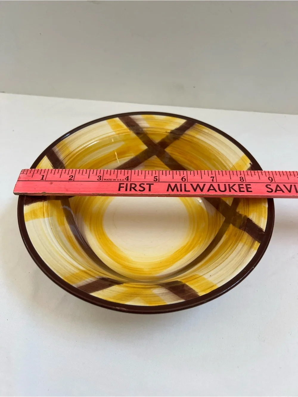 Vernonware Organdie Bowl Plaid Yellow Brown Vintage Melox Poppytrail Vernon Nice